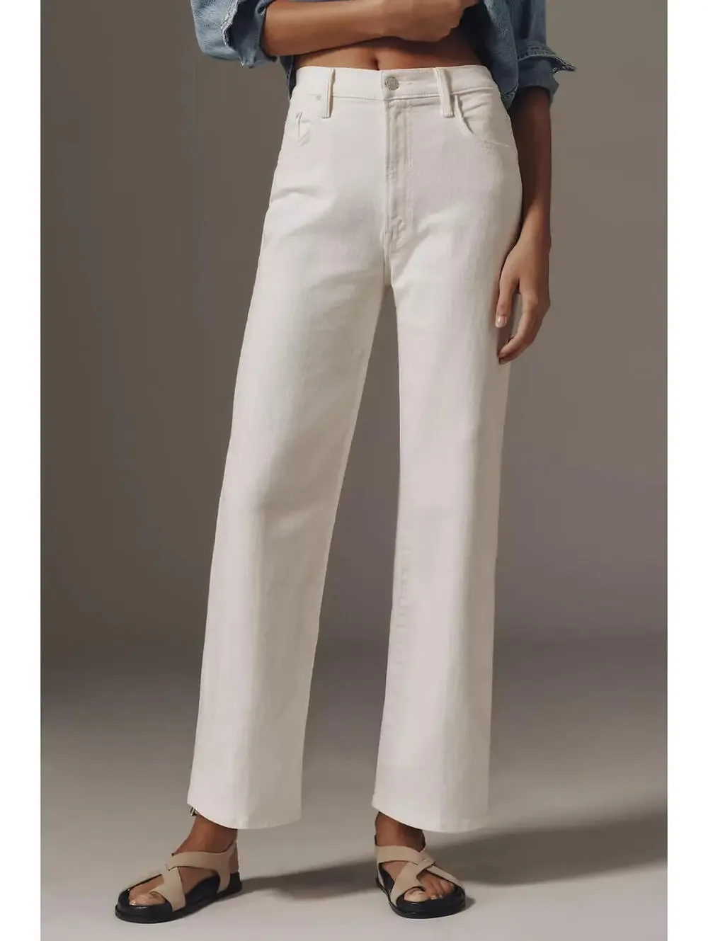 MOTHER The Rambler High-Rise Zip Ankle Jeans in Cream Puff - Size 28 - Picture 1 of 15